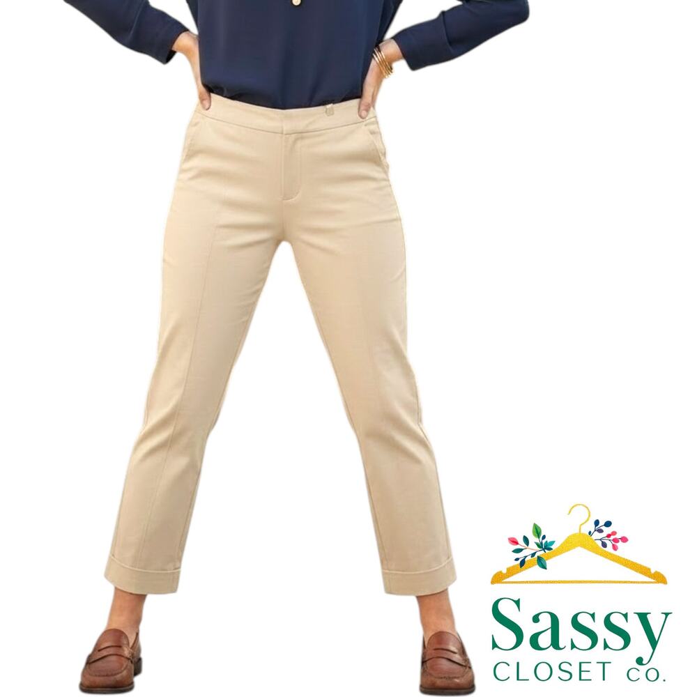CHICOS Tan Beige Flat Front Ankle Pants 2.5 US 14 Stretch Trousers 4500724435